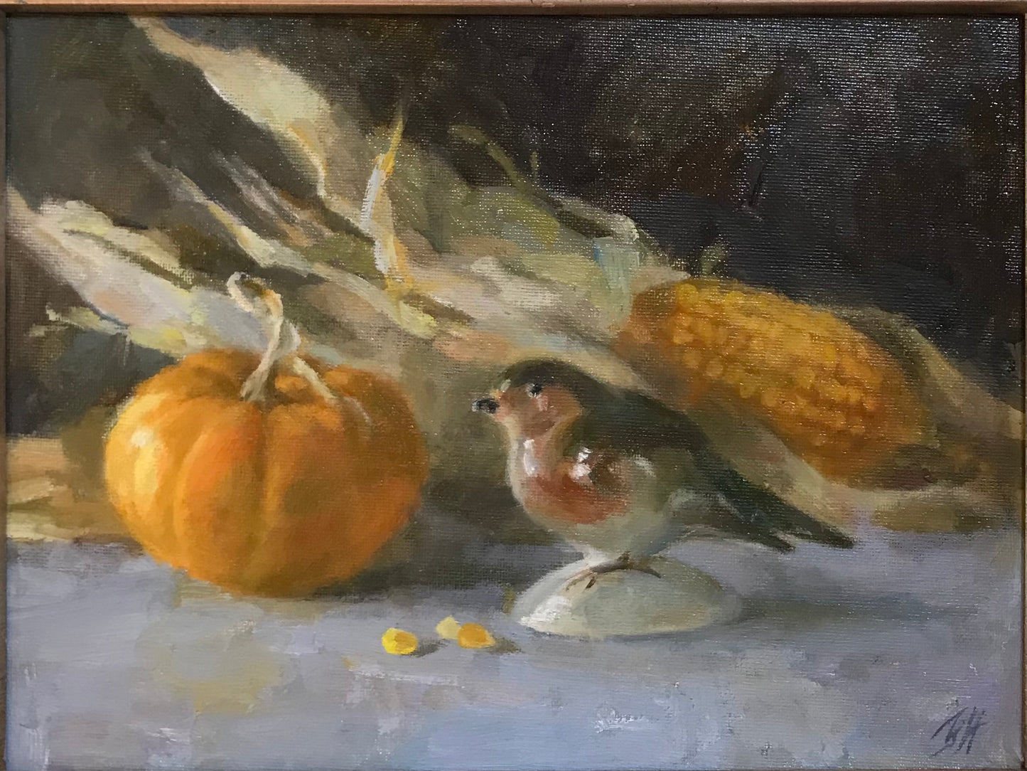 Porcelain bird and pumpkin